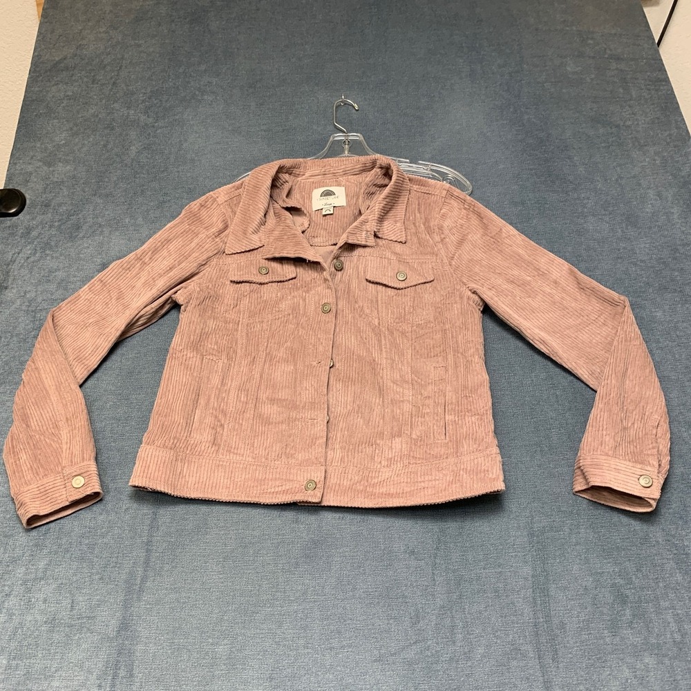 1 Sunset Lane Corduroy Jacket Women Large Pink Button Front Collared Long Sleeve